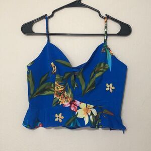 Sabala Women’s S Small Petite Blue Sleeveless Floral Peplum Crop Top